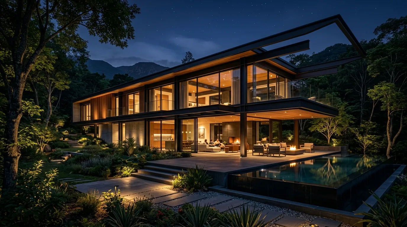 Modern minimalist residence with glass walls