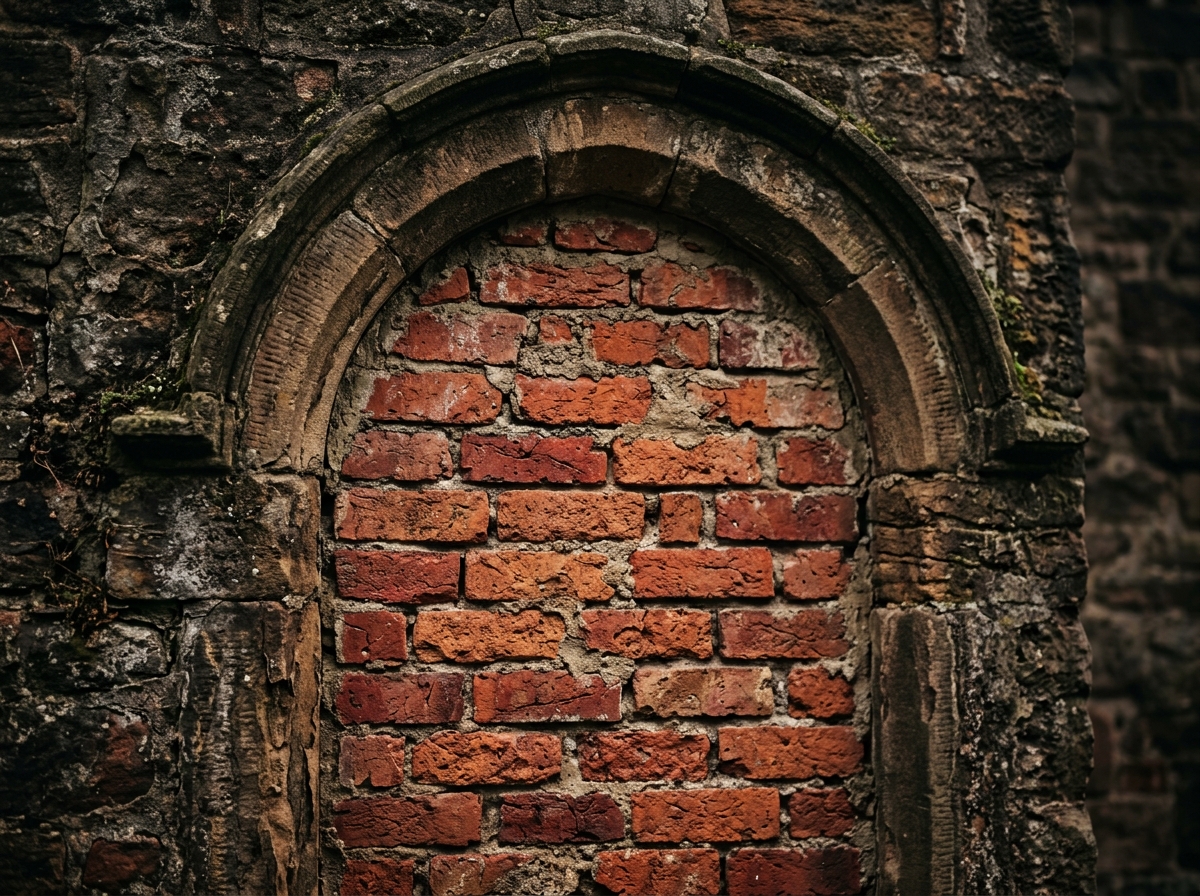 Close-up of a bricked-up arched window on a historic 18th century British building