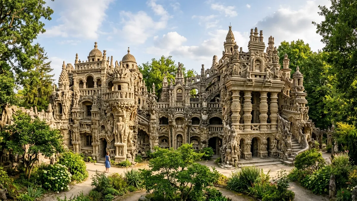 Le Palais Idéal built by postman Ferdinand Cheval in Hauterives, France — stone carved surreal castle