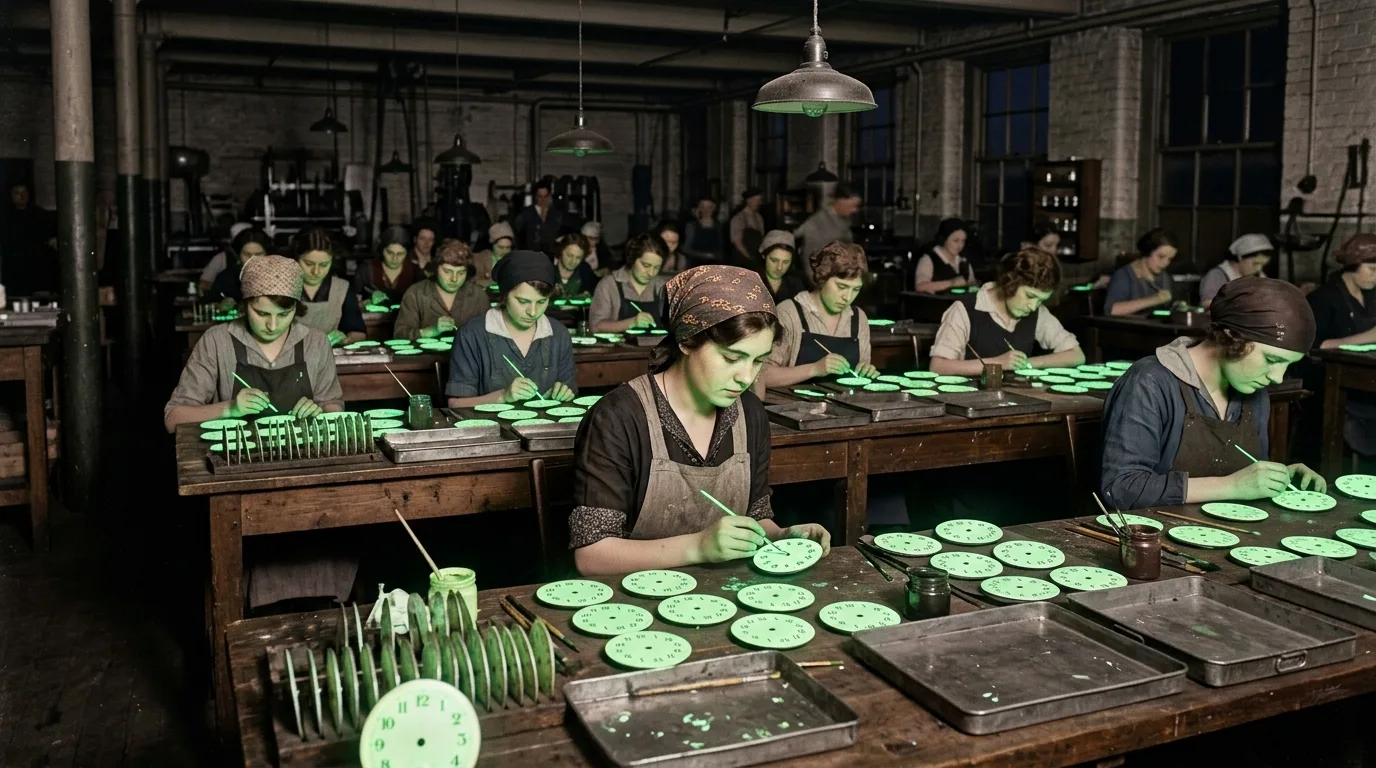Young women painting watch dials with glowing radium paint in the 1920s