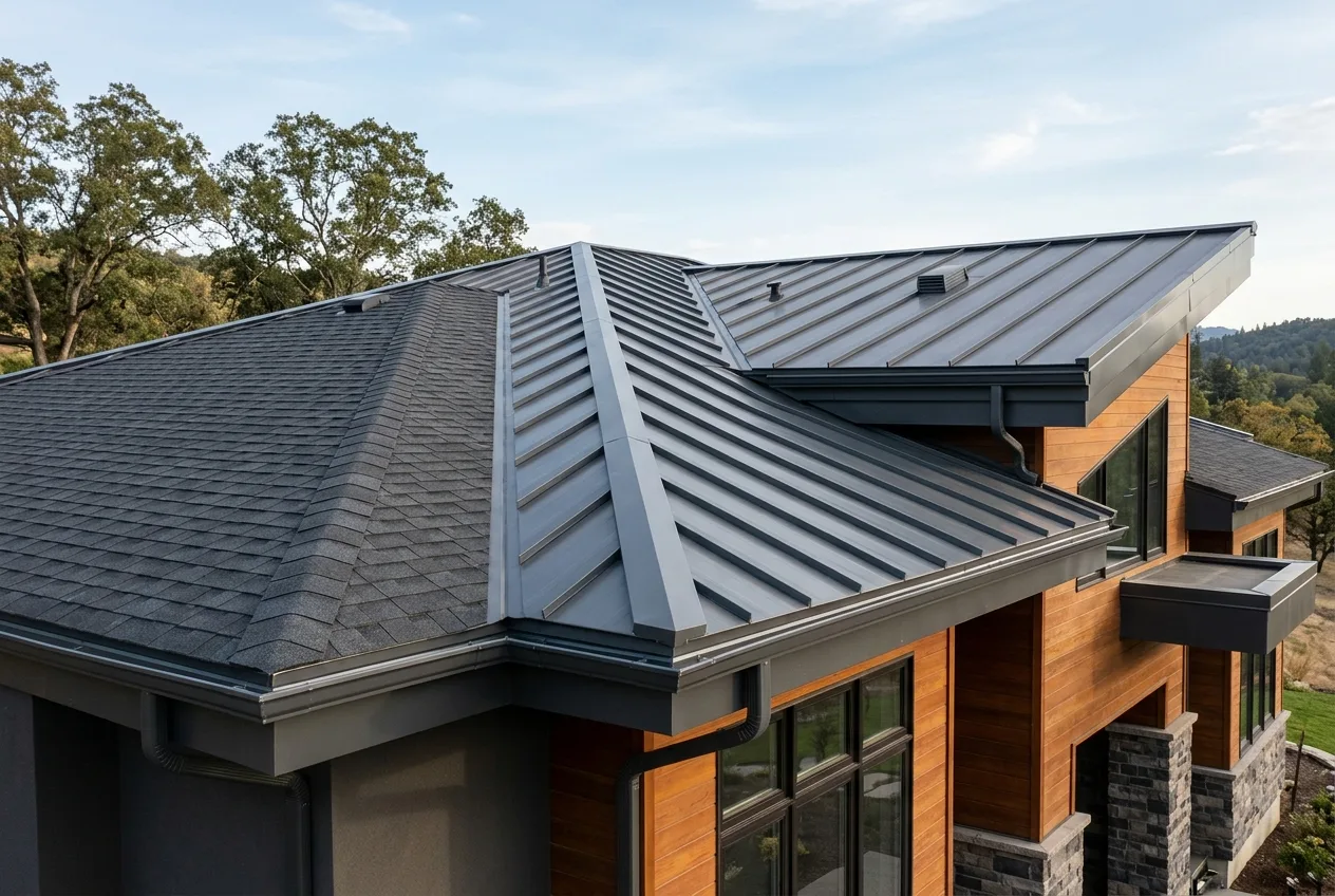 Comparison between insulated sandwich metal roofing panels and architectural asphalt shingles