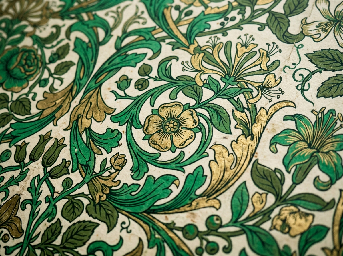 Victorian wallpaper pattern in William Morris style with Scheele Green pigment